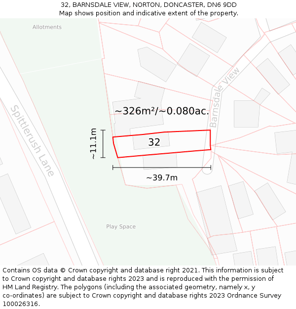 32, BARNSDALE VIEW, NORTON, DONCASTER, DN6 9DD: Plot and title map