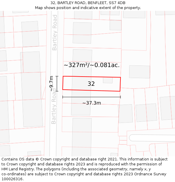 32, BARTLEY ROAD, BENFLEET, SS7 4DB: Plot and title map