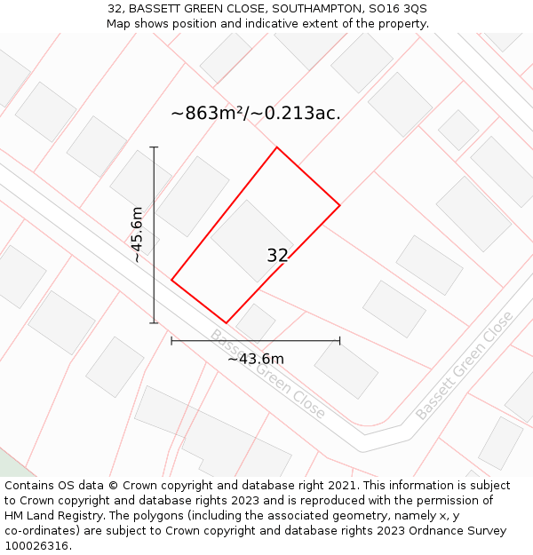 32, BASSETT GREEN CLOSE, SOUTHAMPTON, SO16 3QS: Plot and title map