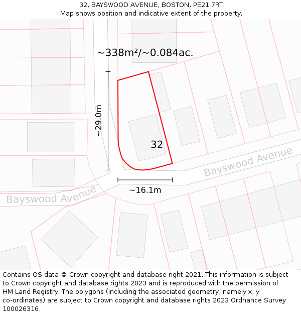 32, BAYSWOOD AVENUE, BOSTON, PE21 7RT: Plot and title map