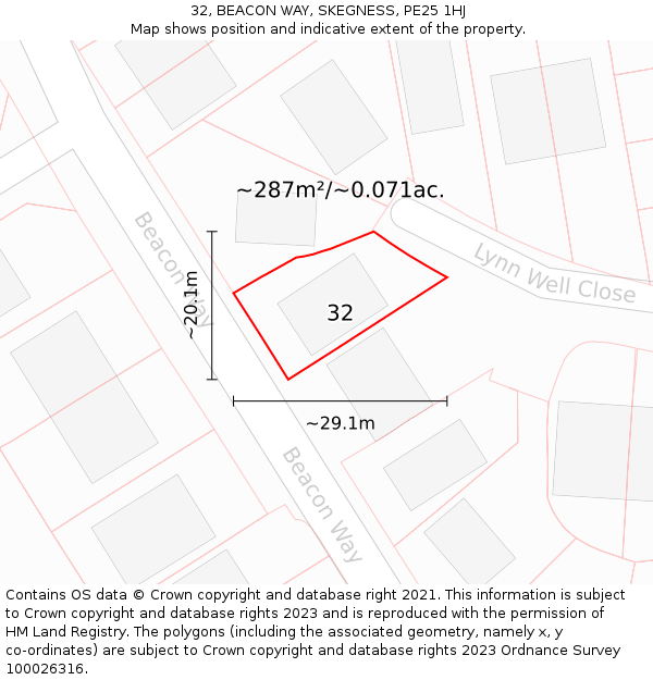 32, BEACON WAY, SKEGNESS, PE25 1HJ: Plot and title map