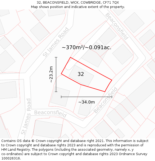 32, BEACONSFIELD, WICK, COWBRIDGE, CF71 7QX: Plot and title map