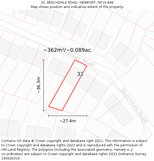 32, BEECHDALE ROAD, NEWPORT, NP19 8AE: Plot and title map