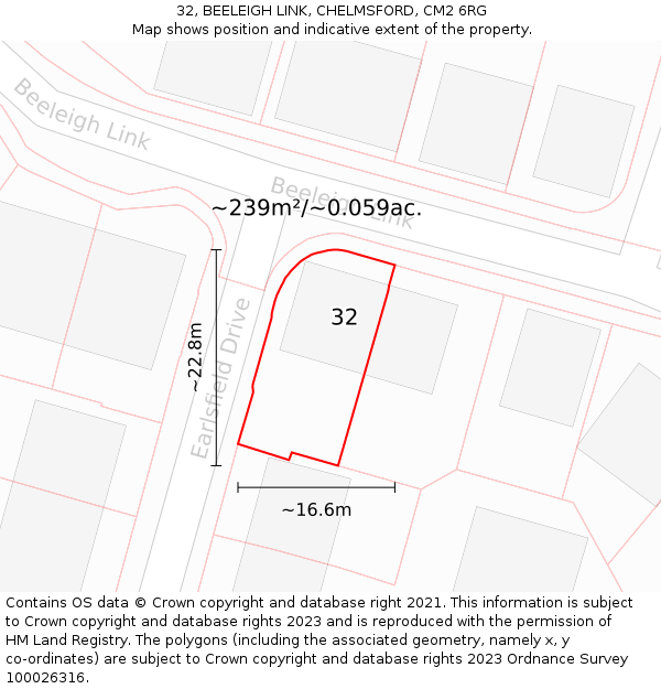 32, BEELEIGH LINK, CHELMSFORD, CM2 6RG: Plot and title map
