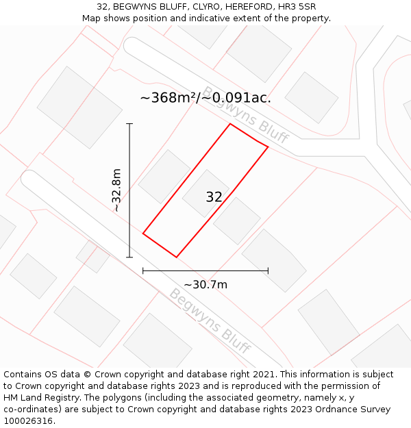 32, BEGWYNS BLUFF, CLYRO, HEREFORD, HR3 5SR: Plot and title map