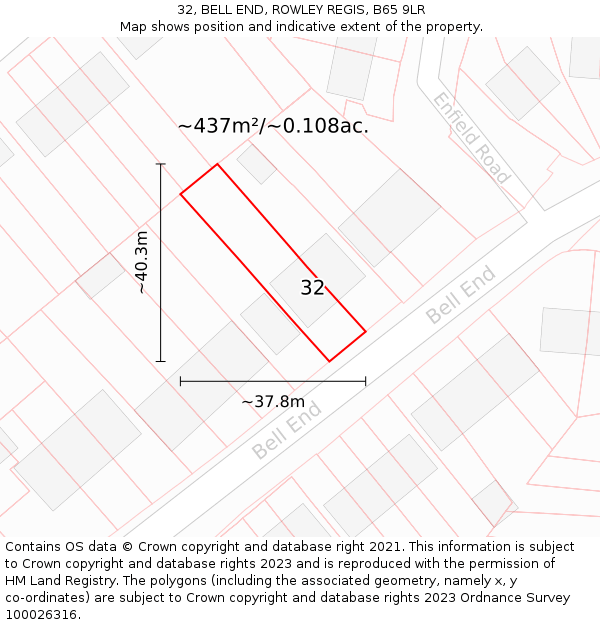 32, BELL END, ROWLEY REGIS, B65 9LR: Plot and title map