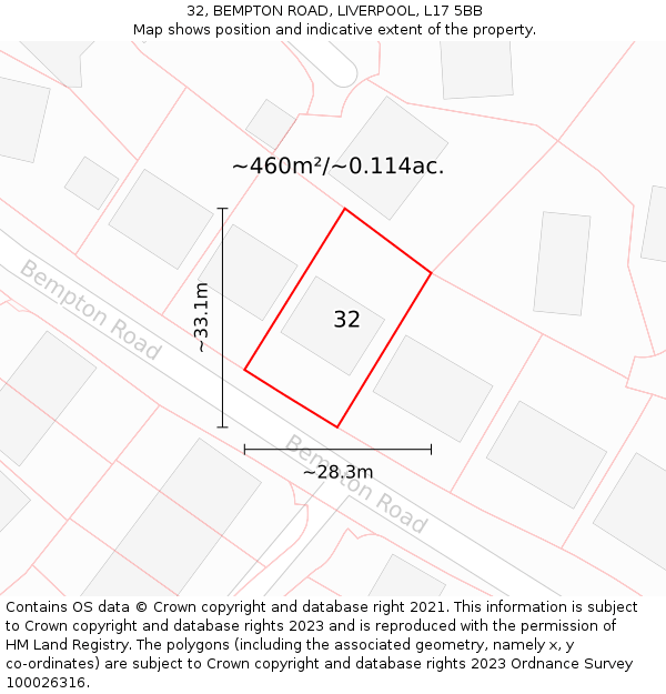 32, BEMPTON ROAD, LIVERPOOL, L17 5BB: Plot and title map
