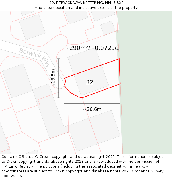 32, BERWICK WAY, KETTERING, NN15 5XF: Plot and title map
