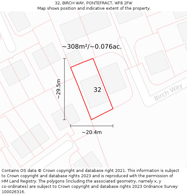 32, BIRCH WAY, PONTEFRACT, WF8 2FW: Plot and title map