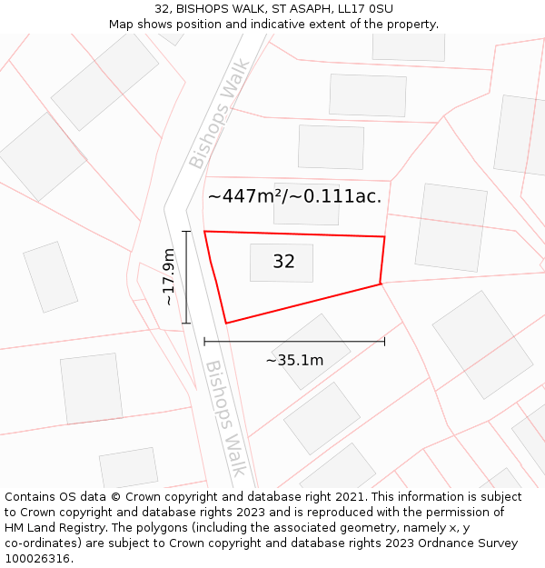 32, BISHOPS WALK, ST ASAPH, LL17 0SU: Plot and title map