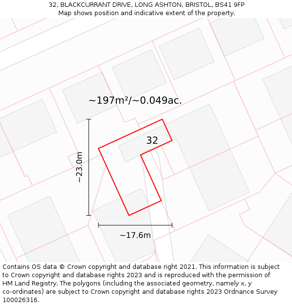 32, BLACKCURRANT DRIVE, LONG ASHTON, BRISTOL, BS41 9FP: Plot and title map