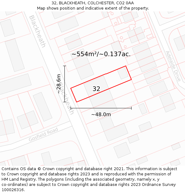 32, BLACKHEATH, COLCHESTER, CO2 0AA: Plot and title map