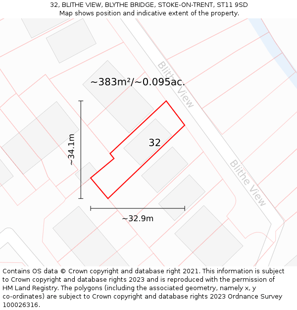 32, BLITHE VIEW, BLYTHE BRIDGE, STOKE-ON-TRENT, ST11 9SD: Plot and title map