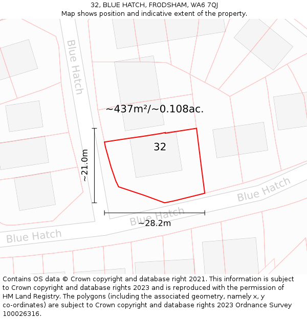 32, BLUE HATCH, FRODSHAM, WA6 7QJ: Plot and title map