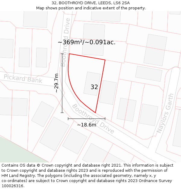 32, BOOTHROYD DRIVE, LEEDS, LS6 2SA: Plot and title map