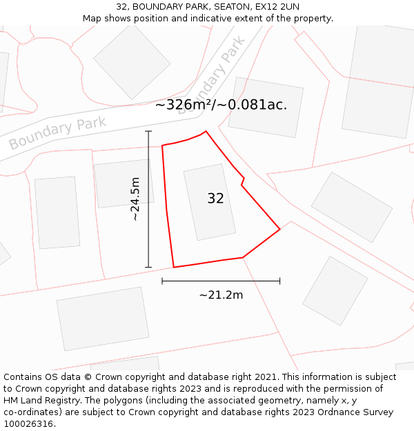32, BOUNDARY PARK, SEATON, EX12 2UN: Plot and title map