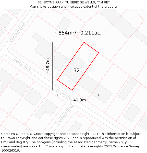 32, BOYNE PARK, TUNBRIDGE WELLS, TN4 8ET: Plot and title map