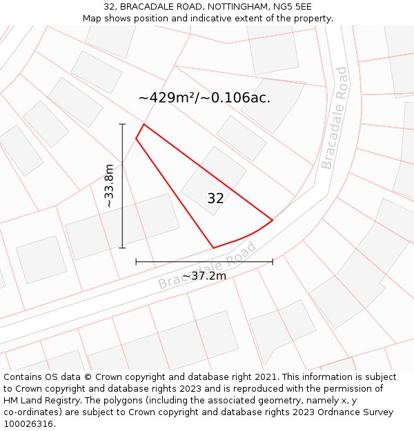 32, BRACADALE ROAD, NOTTINGHAM, NG5 5EE: Plot and title map