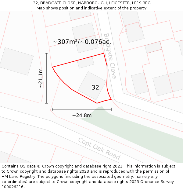 32, BRADGATE CLOSE, NARBOROUGH, LEICESTER, LE19 3EG: Plot and title map
