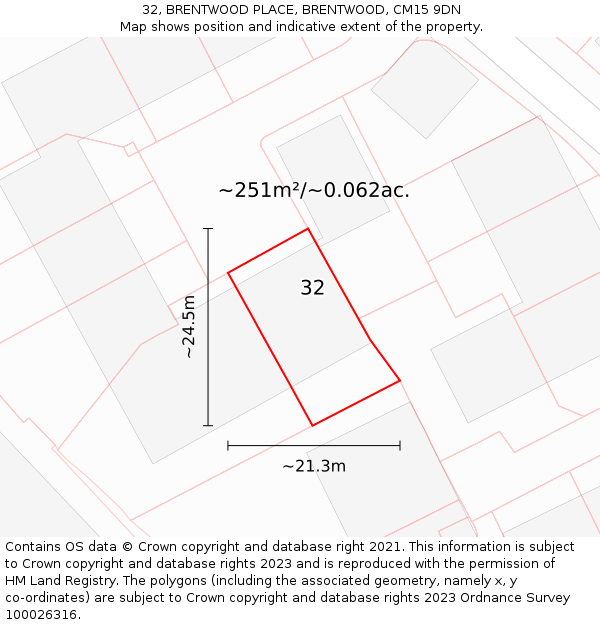 32, BRENTWOOD PLACE, BRENTWOOD, CM15 9DN: Plot and title map