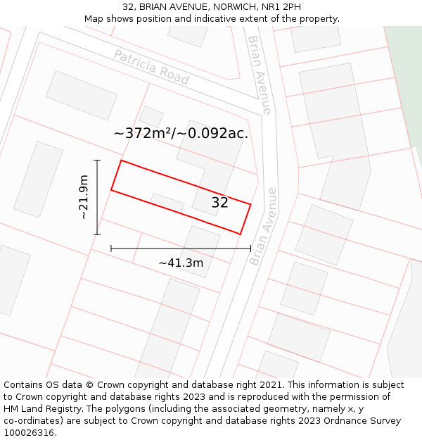 32, BRIAN AVENUE, NORWICH, NR1 2PH: Plot and title map