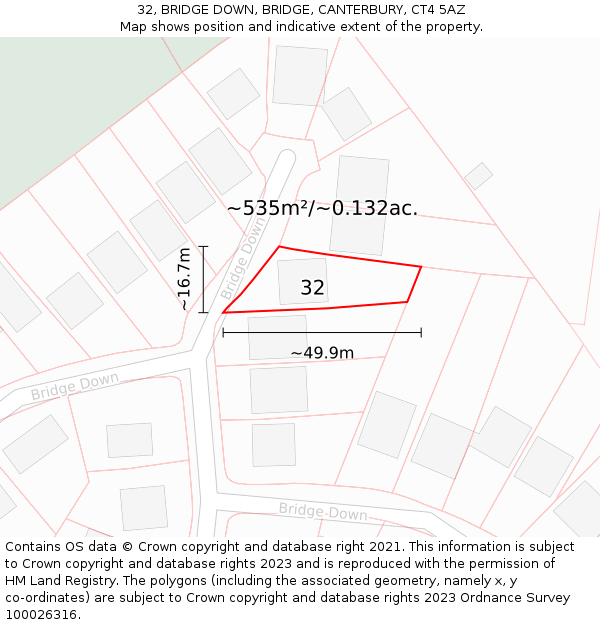 32, BRIDGE DOWN, BRIDGE, CANTERBURY, CT4 5AZ: Plot and title map