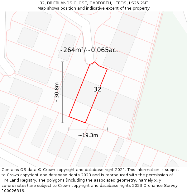 32, BRIERLANDS CLOSE, GARFORTH, LEEDS, LS25 2NT: Plot and title map