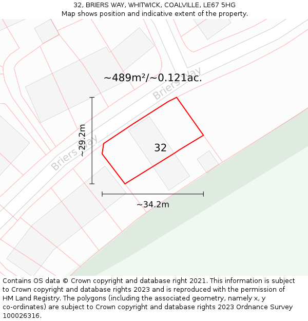 32, BRIERS WAY, WHITWICK, COALVILLE, LE67 5HG: Plot and title map