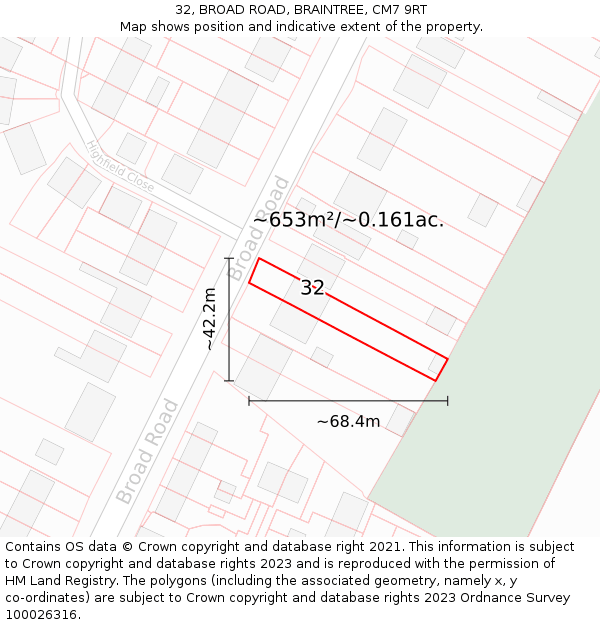 32, BROAD ROAD, BRAINTREE, CM7 9RT: Plot and title map