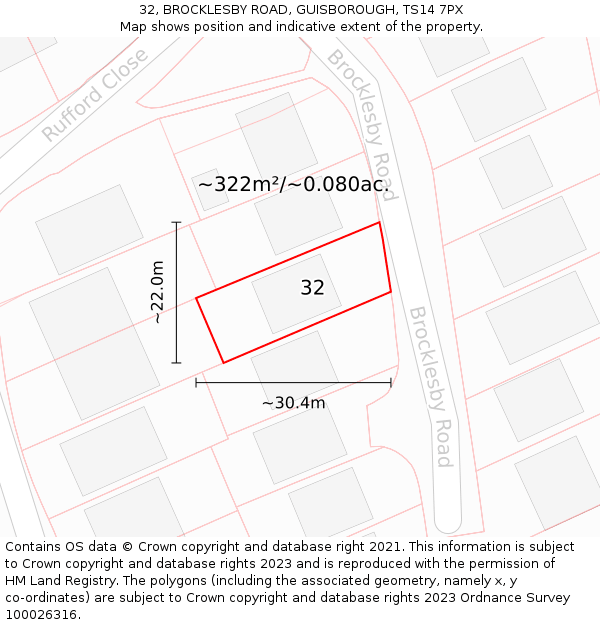 32, BROCKLESBY ROAD, GUISBOROUGH, TS14 7PX: Plot and title map