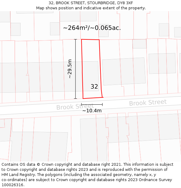 32, BROOK STREET, STOURBRIDGE, DY8 3XF: Plot and title map