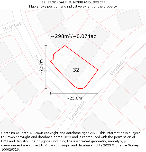 32, BROOKDALE, SUNDERLAND, SR3 2FF: Plot and title map