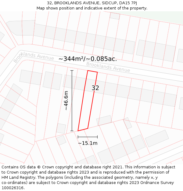 32, BROOKLANDS AVENUE, SIDCUP, DA15 7PJ: Plot and title map