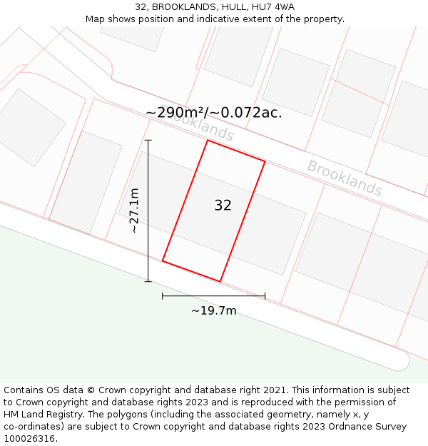 32, BROOKLANDS, HULL, HU7 4WA: Plot and title map