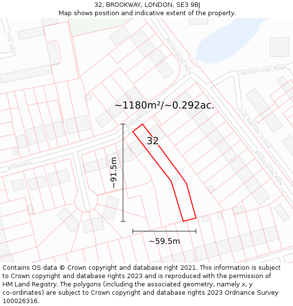 32, BROOKWAY, LONDON, SE3 9BJ: Plot and title map