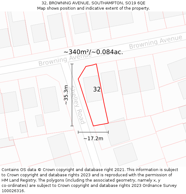 32, BROWNING AVENUE, SOUTHAMPTON, SO19 6QE: Plot and title map