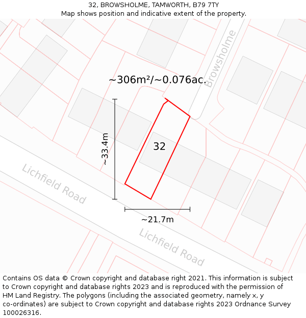 32, BROWSHOLME, TAMWORTH, B79 7TY: Plot and title map