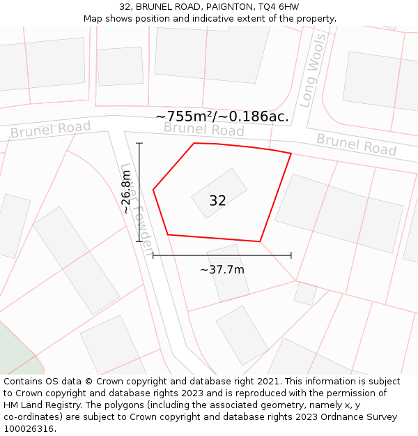 32, BRUNEL ROAD, PAIGNTON, TQ4 6HW: Plot and title map