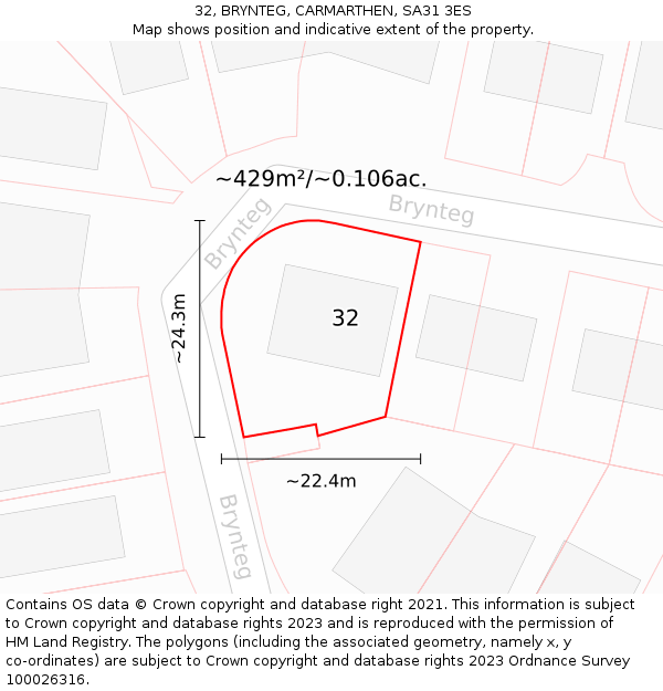32, BRYNTEG, CARMARTHEN, SA31 3ES: Plot and title map