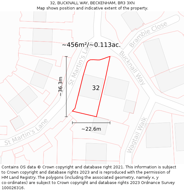 32, BUCKNALL WAY, BECKENHAM, BR3 3XN: Plot and title map