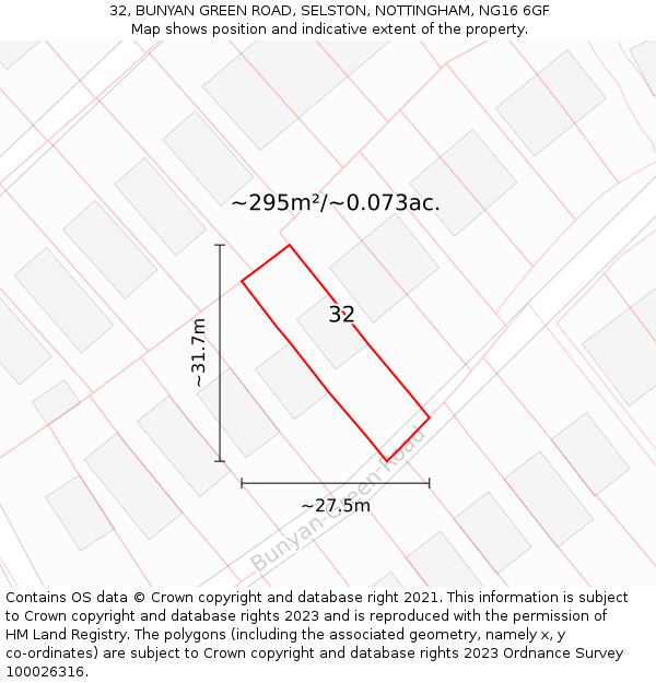 32, BUNYAN GREEN ROAD, SELSTON, NOTTINGHAM, NG16 6GF: Plot and title map