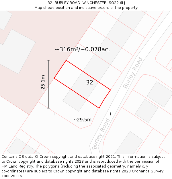 32, BURLEY ROAD, WINCHESTER, SO22 6LJ: Plot and title map