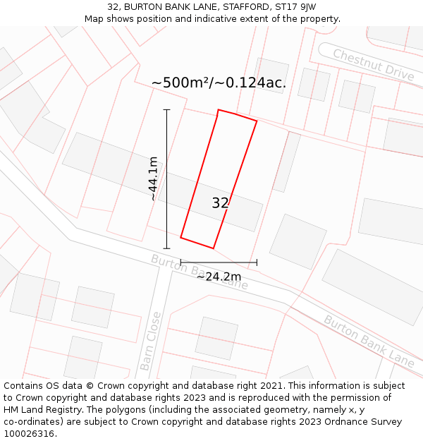 32, BURTON BANK LANE, STAFFORD, ST17 9JW: Plot and title map