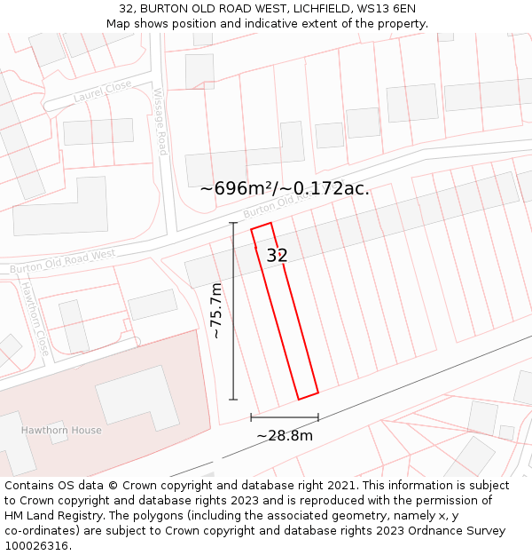 32, BURTON OLD ROAD WEST, LICHFIELD, WS13 6EN: Plot and title map