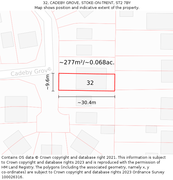32, CADEBY GROVE, STOKE-ON-TRENT, ST2 7BY: Plot and title map