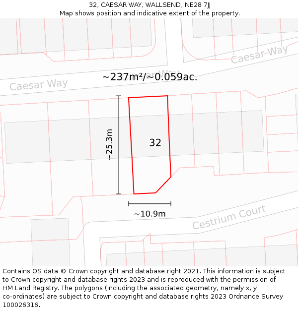32, CAESAR WAY, WALLSEND, NE28 7JJ: Plot and title map