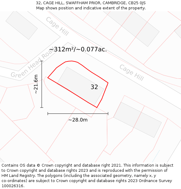 32, CAGE HILL, SWAFFHAM PRIOR, CAMBRIDGE, CB25 0JS: Plot and title map