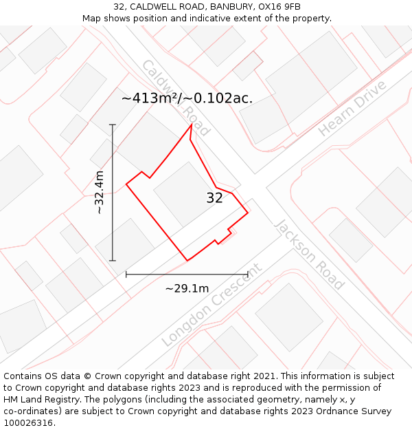 32, CALDWELL ROAD, BANBURY, OX16 9FB: Plot and title map