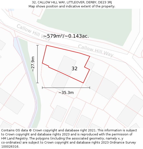 32, CALLOW HILL WAY, LITTLEOVER, DERBY, DE23 3RJ: Plot and title map