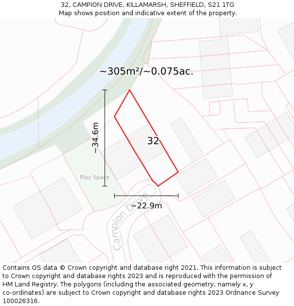 32, CAMPION DRIVE, KILLAMARSH, SHEFFIELD, S21 1TG: Plot and title map